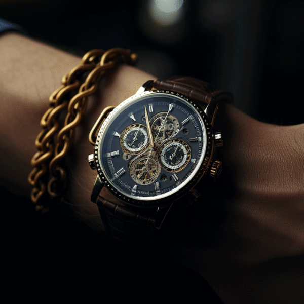 chronograph watch with leather bracelet