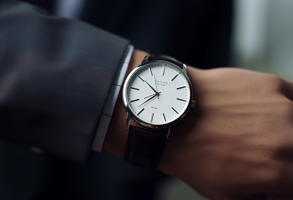 dress watch on man's wrist with suit