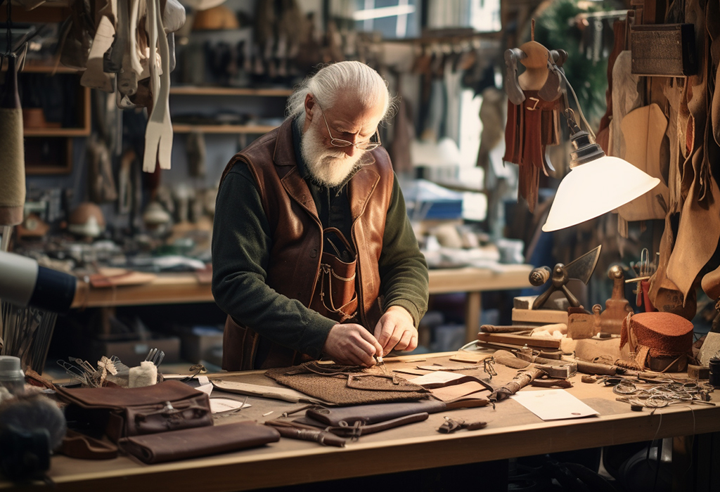Man crafting leather
