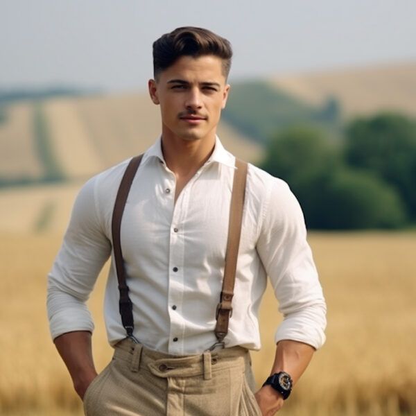 Man in linen shirt in field