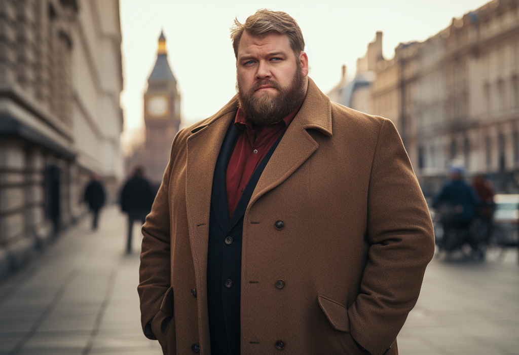 large man wearing overcoat