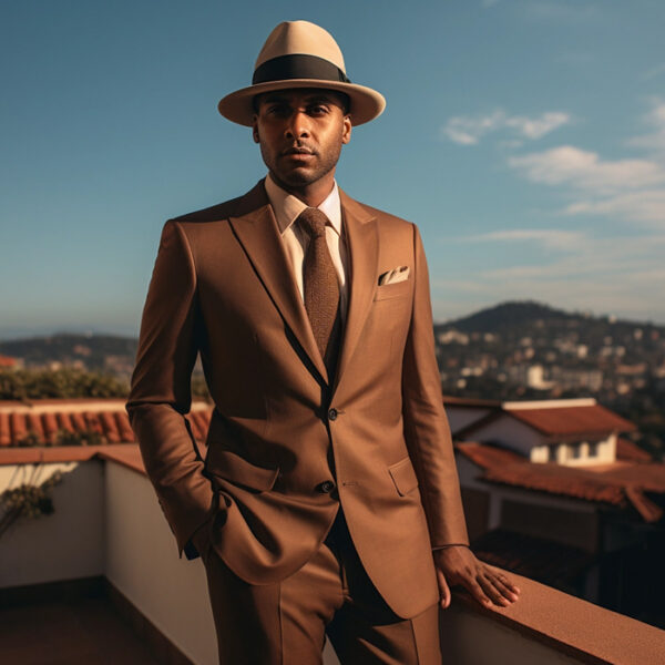 handsome stylish man wearing suit and hat