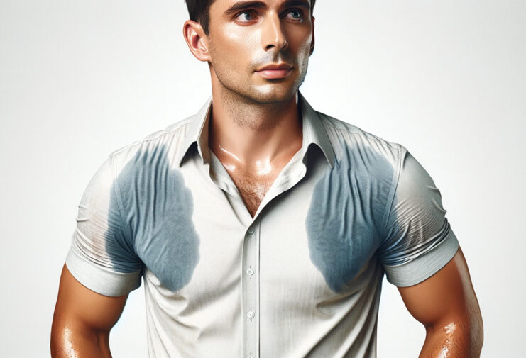 sweating man in short sleeve shirt