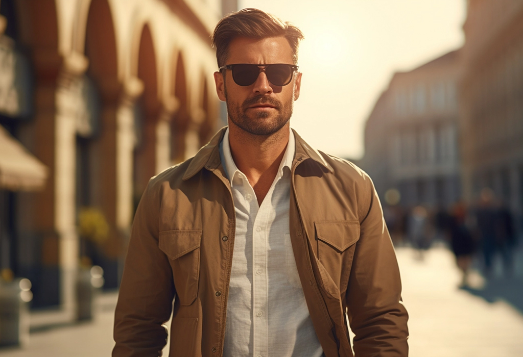 man wearing overshirt sunglasses