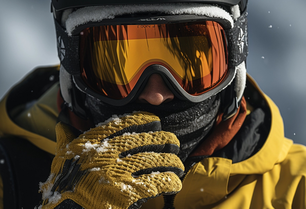 man in ski mask wearing functional ski gloves