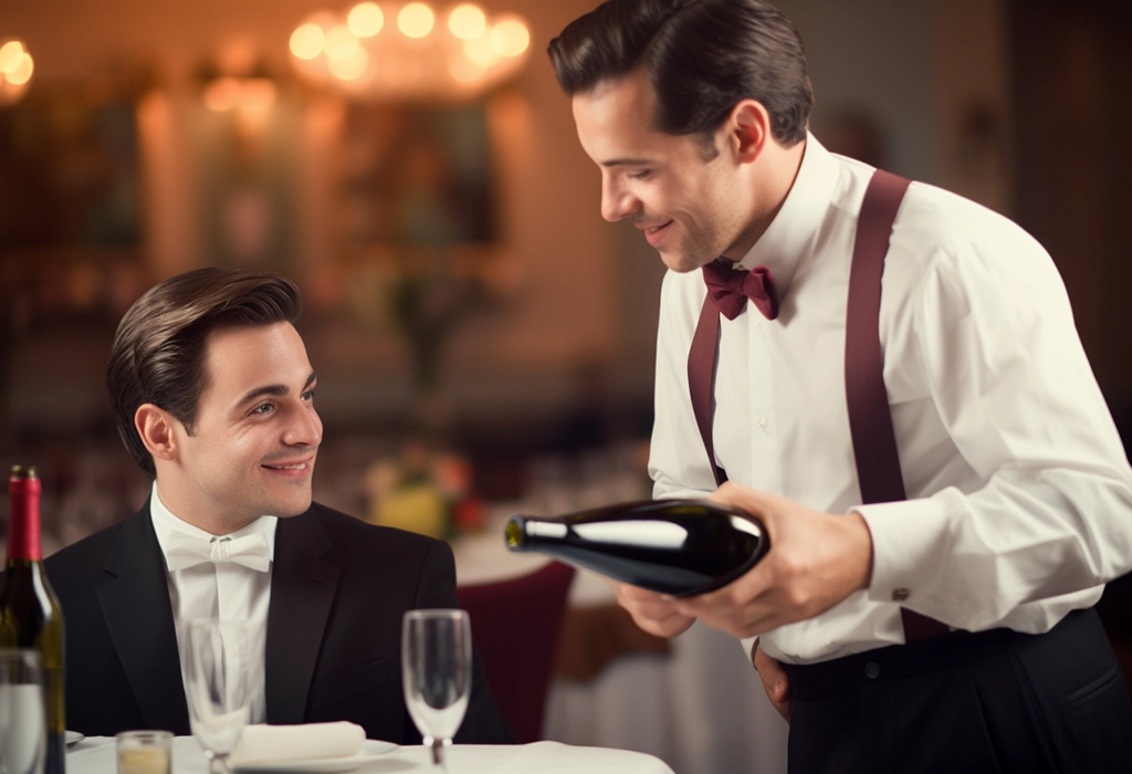waiter proposes to taste bottle of wine