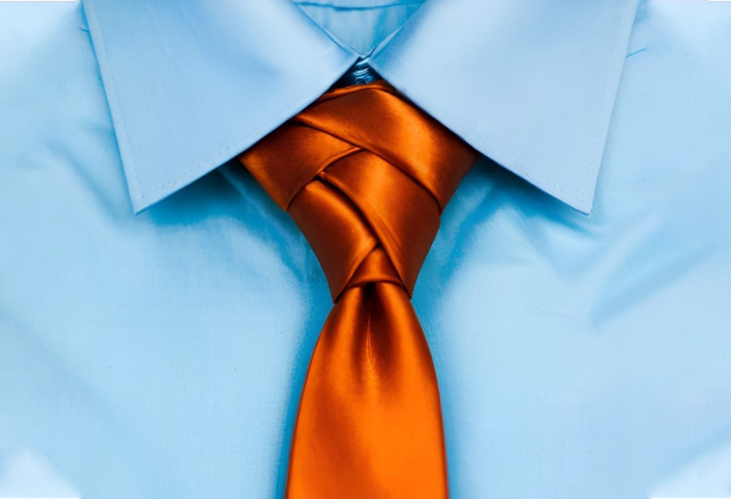 Eldredge Knot - orange tie with blue shirt