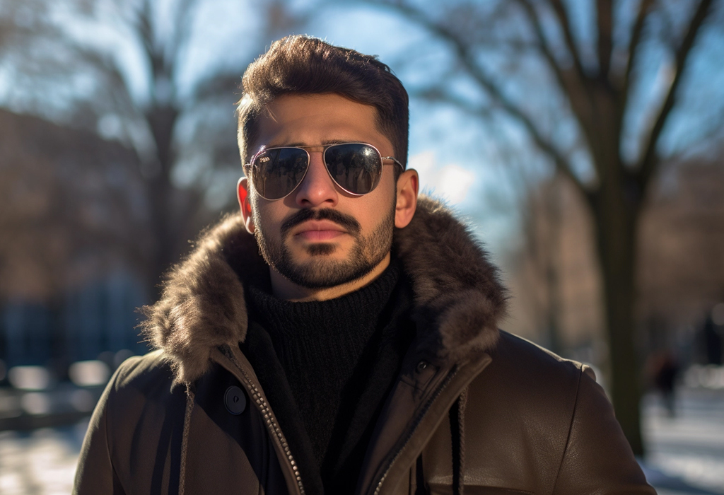 man wearing sunglasses on a winter day