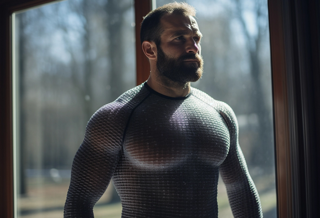 athletic built man in thermal underwear