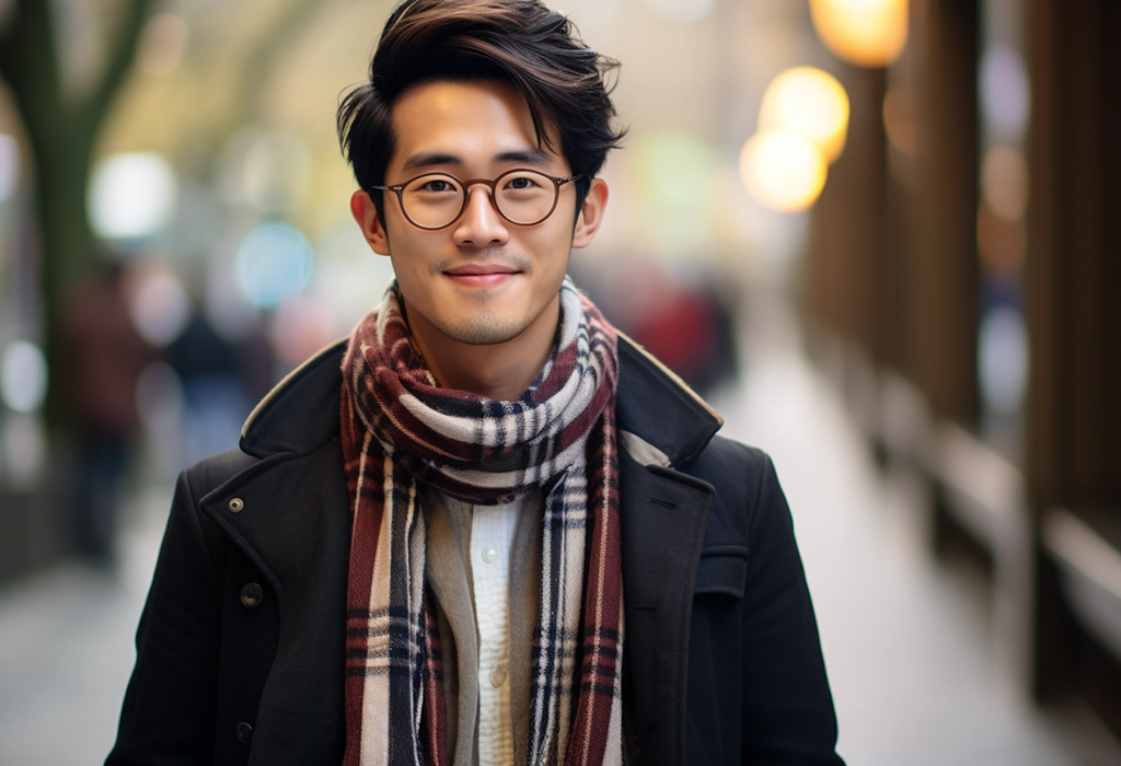 young guy in glasses wearing tiny scarf