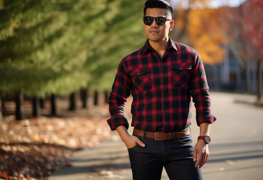 guy  wearing Levi's 501 Jeans With Checked Lumberjack Shirt