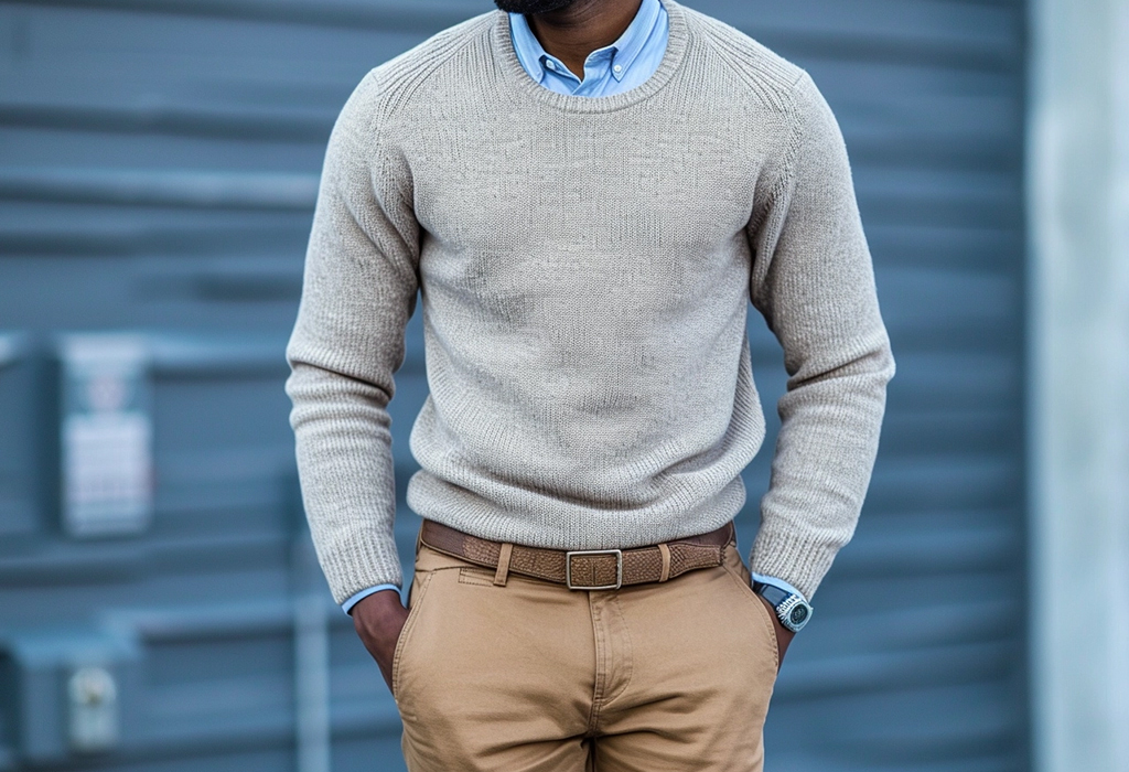 The Smart-Casual Look: Crew Neck Sweater, Shirt and Chinos