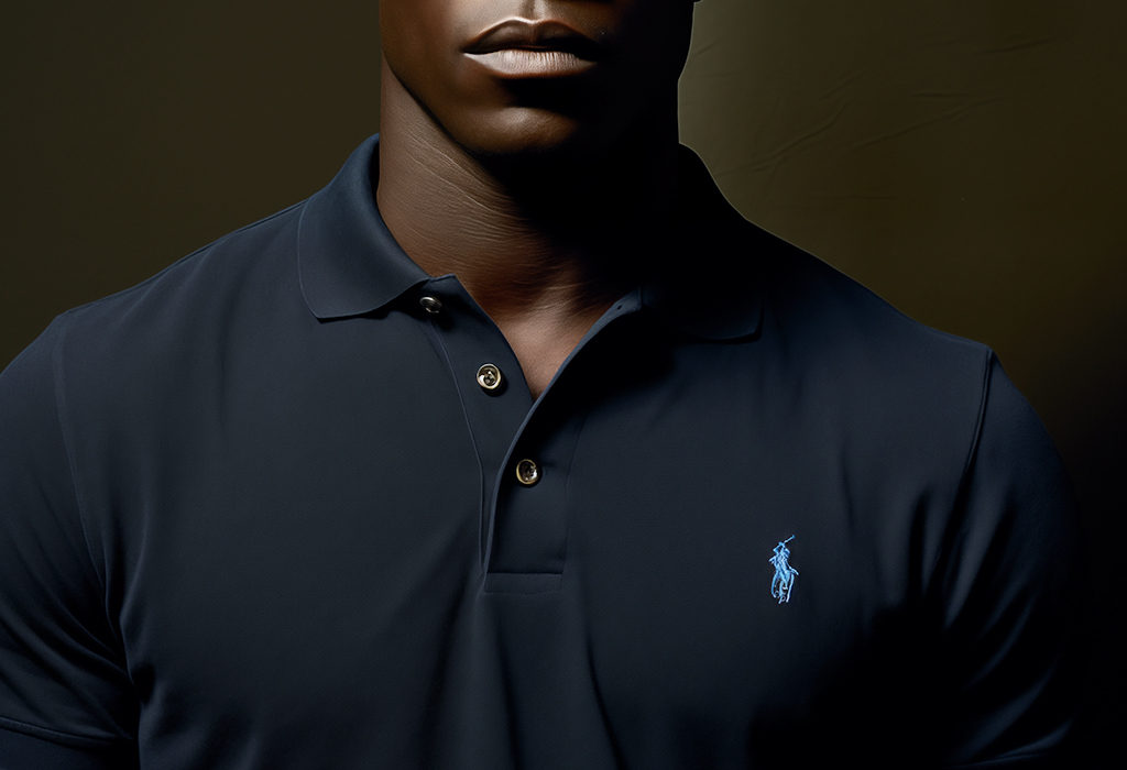 black guy wearing polo shirt with ralph lauren logo
