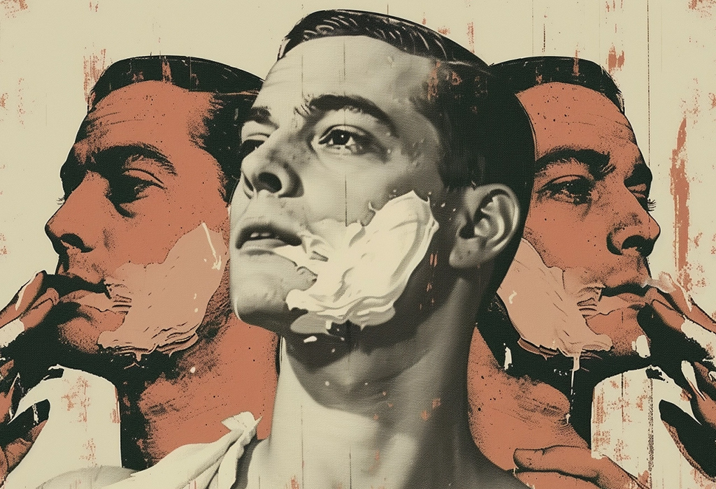 retro shavings poster with three men