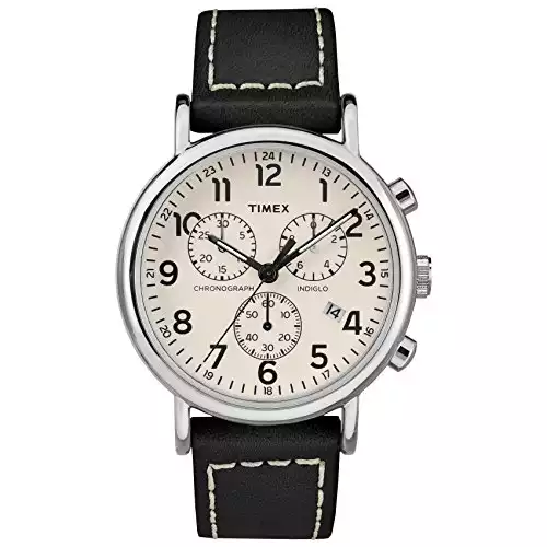 Timex Men's TW2R42800 Weekender Chrono Black/Cream Two-Piece Leather Strap Watch