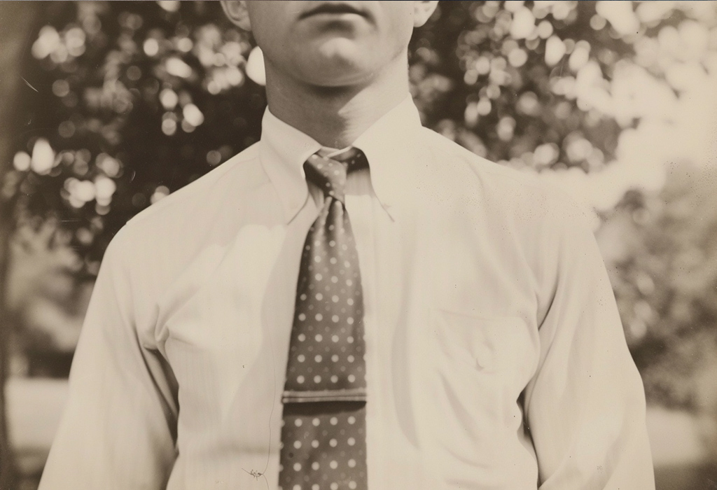 retro image of a man using tie clip