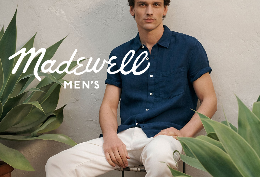 Madewell logo with man in short sleeve shirt