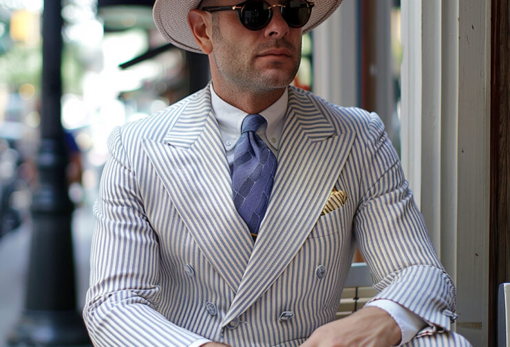 Photo of man wearing vintage 50s style seersucker suit