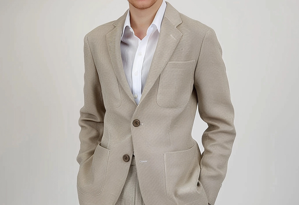 man wearing a cotton suit with a relaxed shoulder