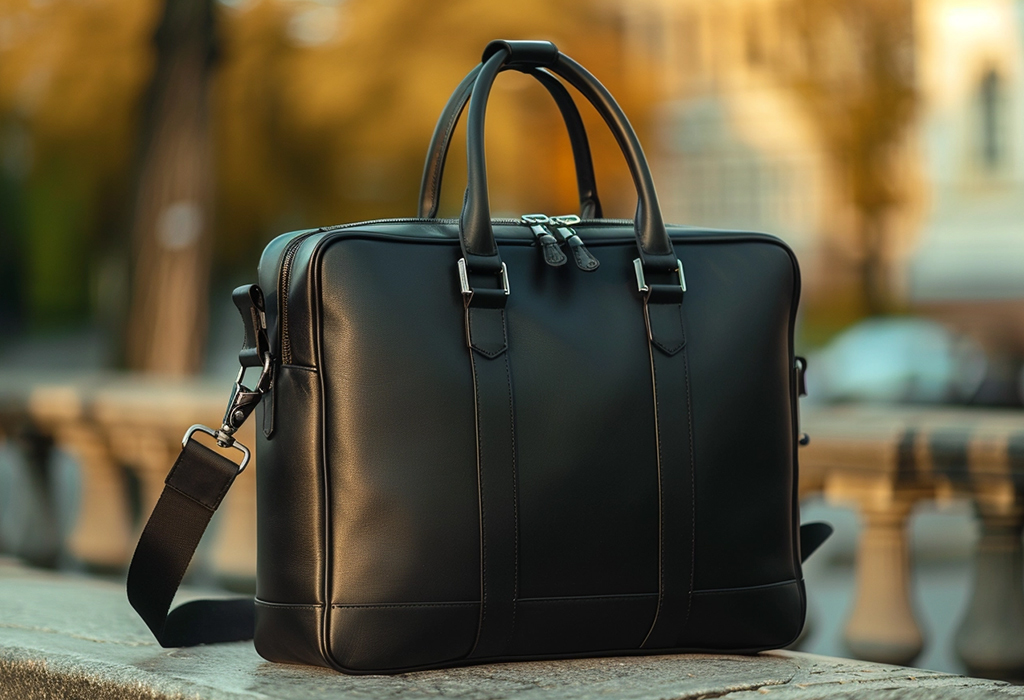 sleek black leather work bag