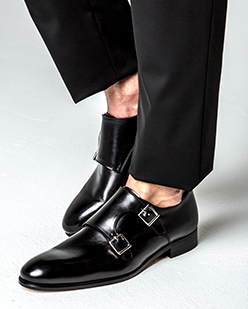 black leather double monk strap shoes