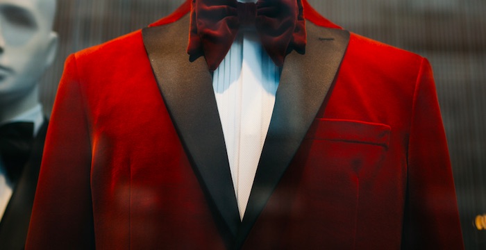 red and black velvet blazer